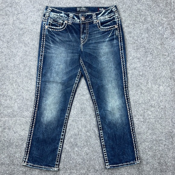 Silver Jeans Women 29 Blue Suki Mid Capri Thick Stitch Fluid Stretch Denim Pants - Picture 1 of 15
